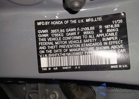 2021 Honda Civic Ex from USA, damaged, VIN SHHFK7H61MU208657